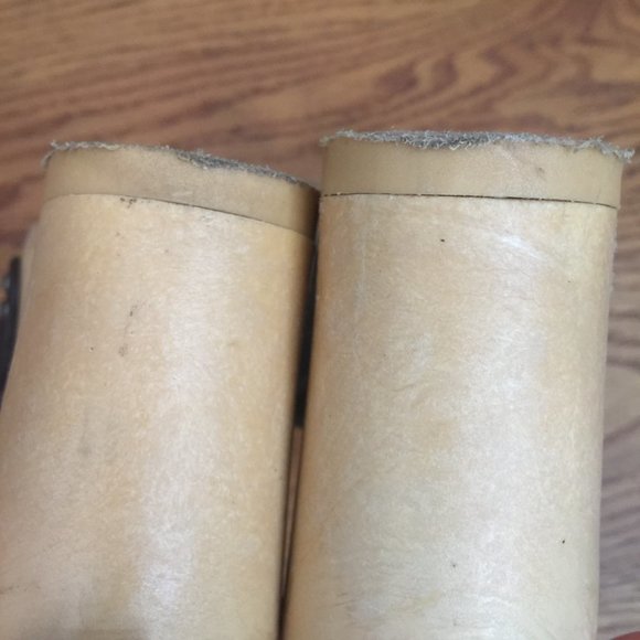 VINTAGE MULES CLOGS WOMENS 40 BROWN COATED CANVAS PLASTIC PLATFORM HEELS BOHO - Picture 15 of 16